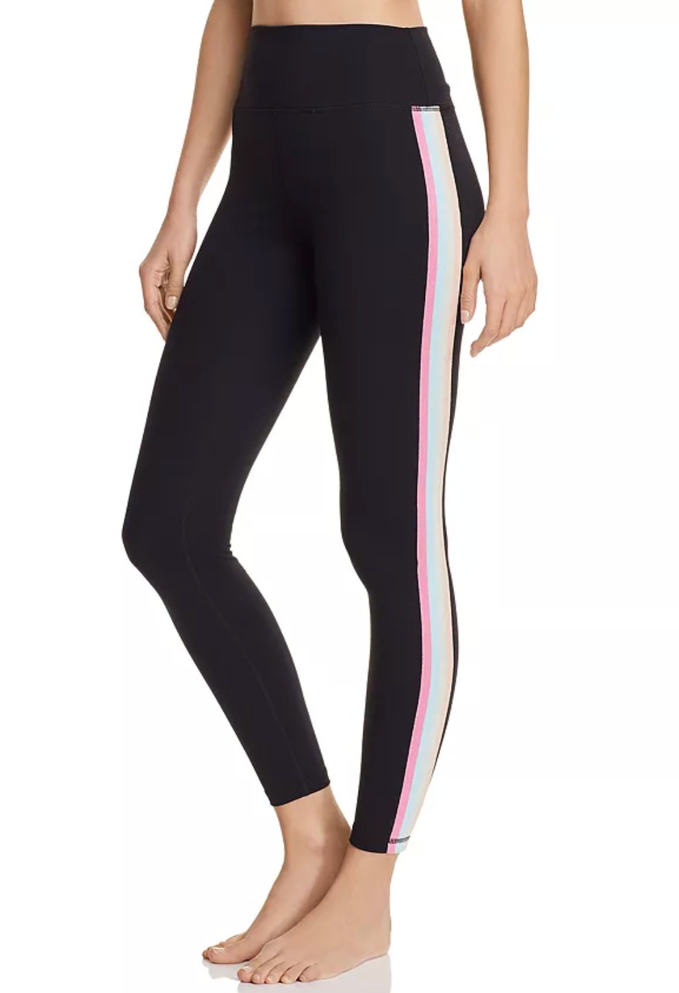 Spiritual Gangster Perfect Rainbow Stripe Black Leggings High-Waisted Sz Small S